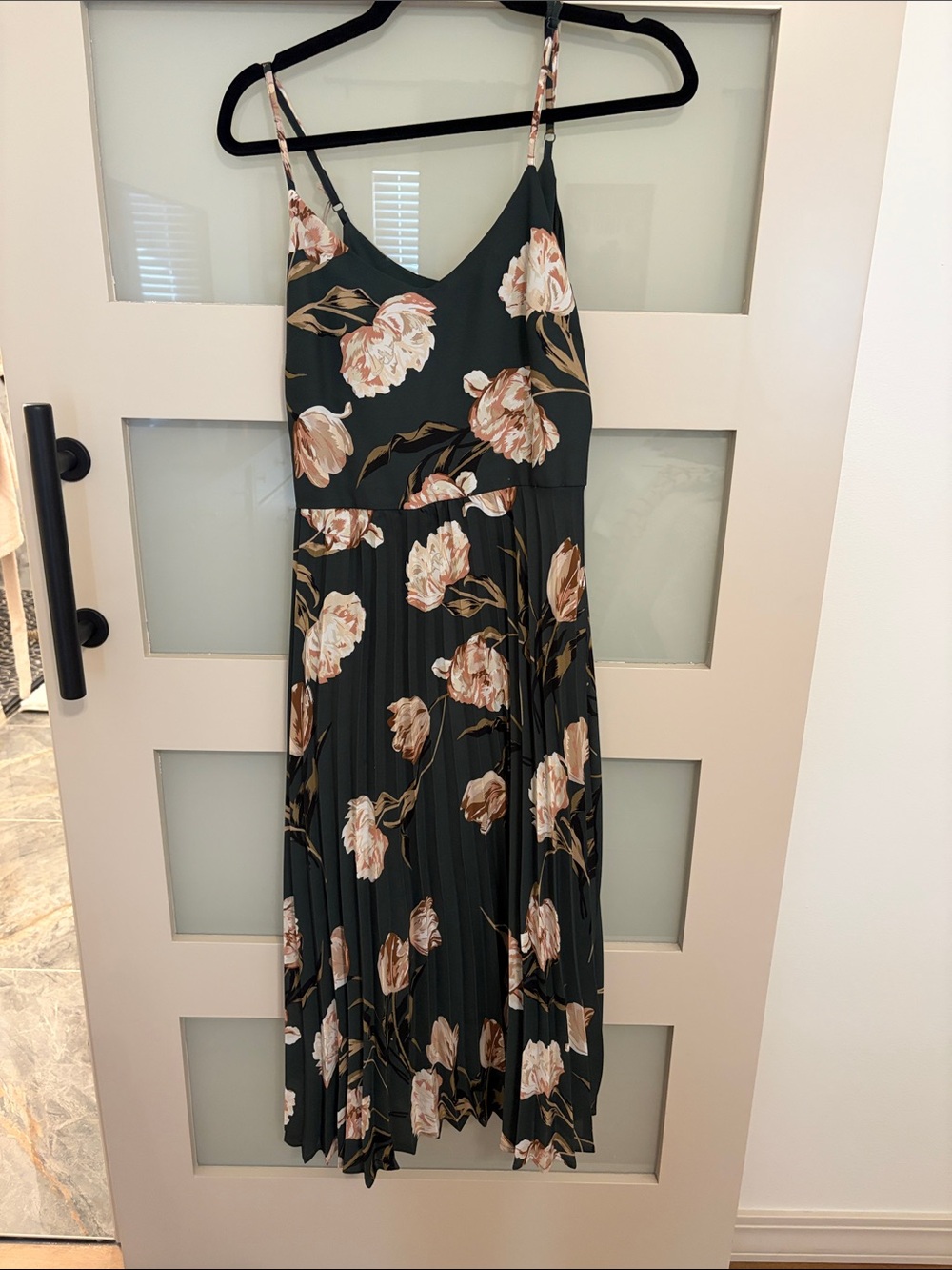 Target Dark Green Floral Midi Dress with Blush and Cream Blooms